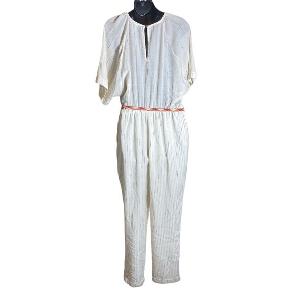 Anthropologie feather & bone ‘soleil’ jumpsuit pantsuit cream w striping small - Picture 9 of 11